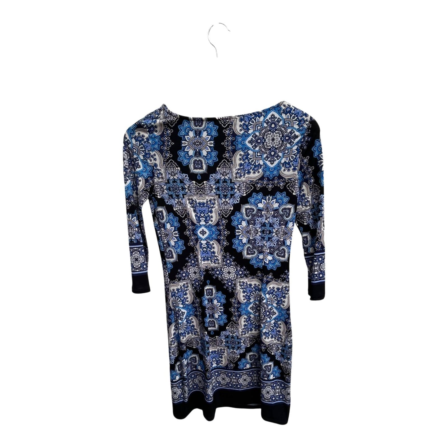 Atmosphere Kleid Damen Gr 36 Blau Schwarz Muster Stretch Elegant 3/4 Arm Mini
