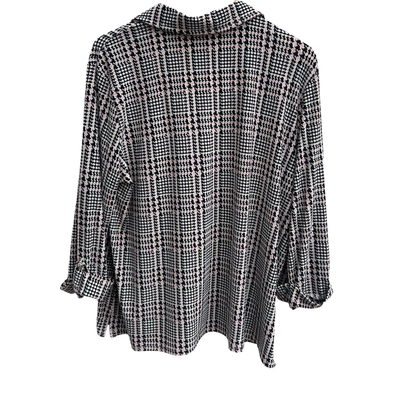 Tommy Hilfiger Bluse Damen Gr XL Schwarz Weiß Rosa Muster 3/4 Arm Elegant Stretch
