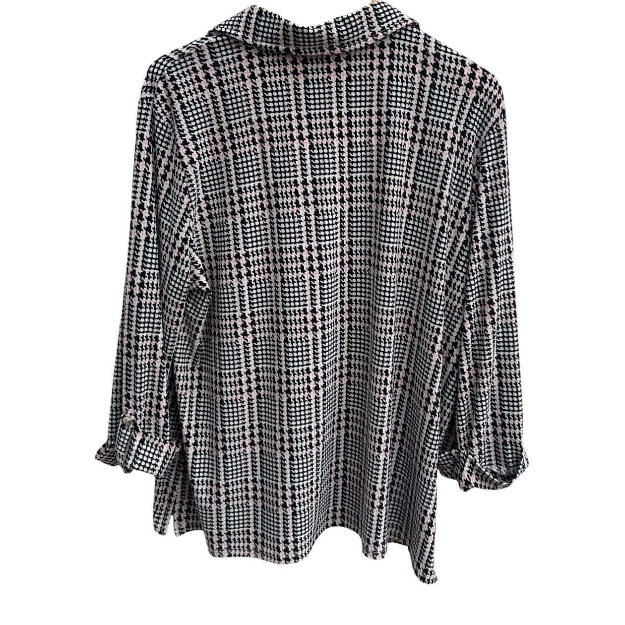 Tommy Hilfiger Bluse Damen Gr XL Schwarz Weiß Rosa Muster 3/4 Arm Elegant Stretch