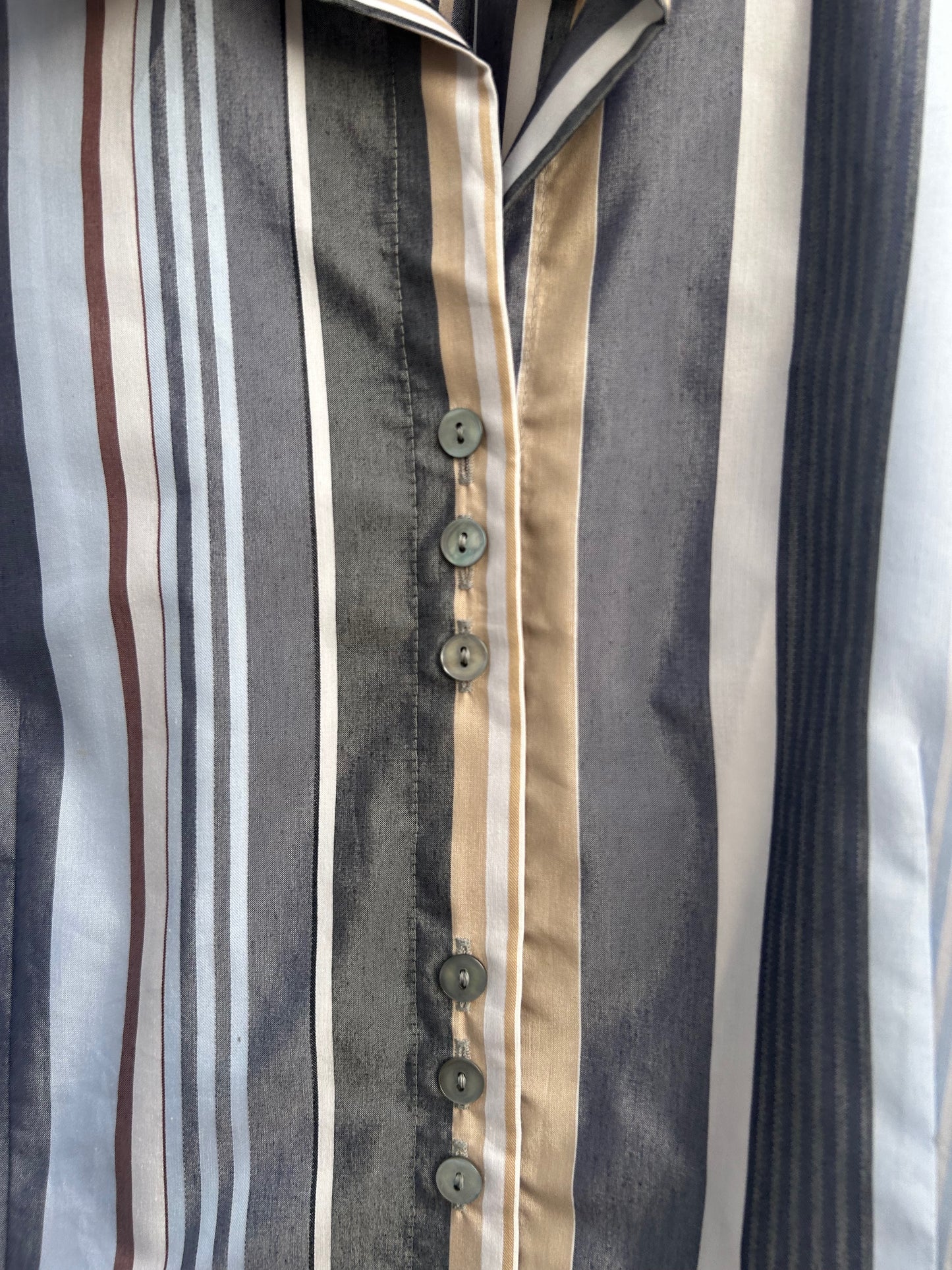 Vintage Damen Bluse Gestreift Langarm Gr 38 Schulterpolster Poly Baumwolle