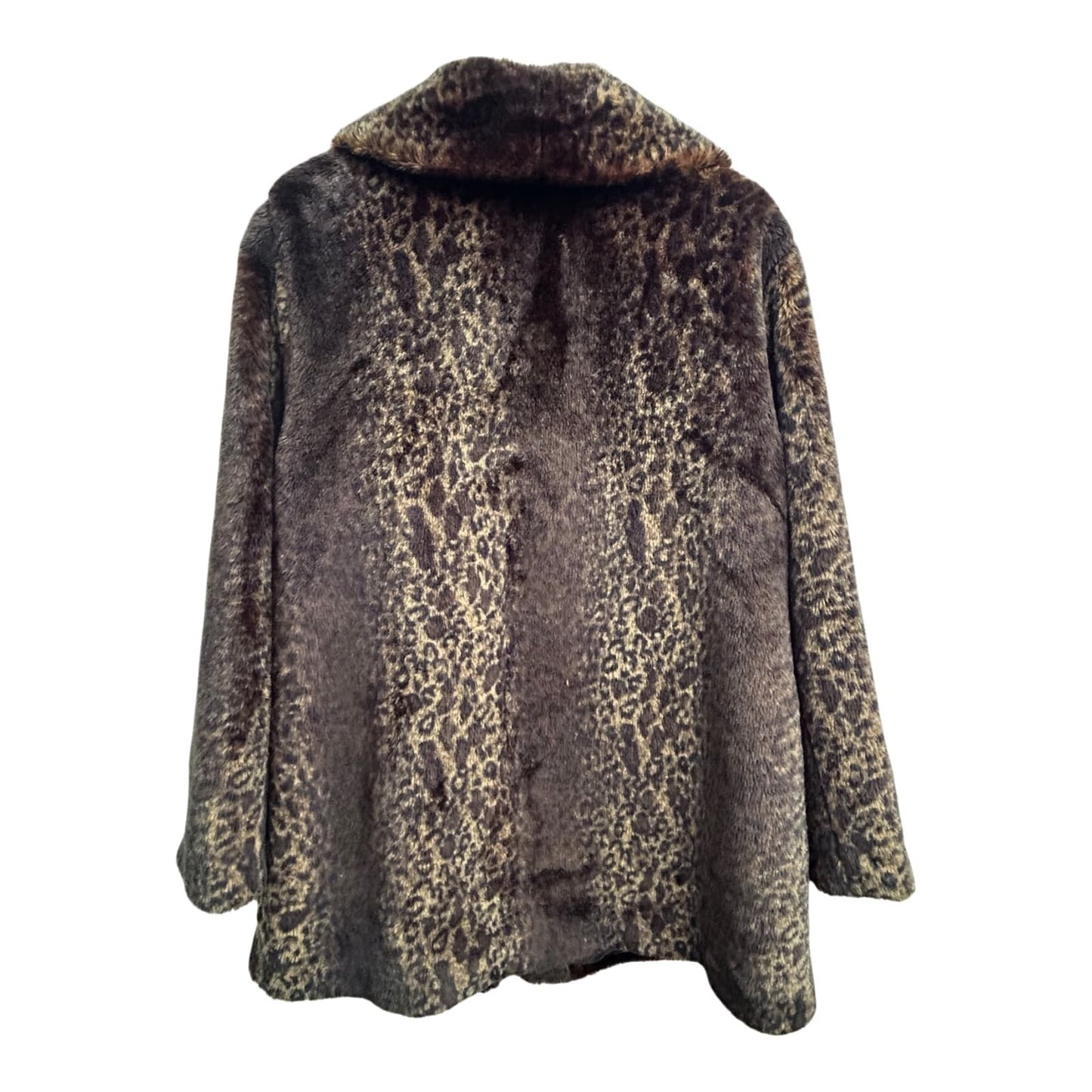 Webpelzmantel Damen Gr 44 Leomuster Warm Kunstfell Braun Elegant Herbst Winter
