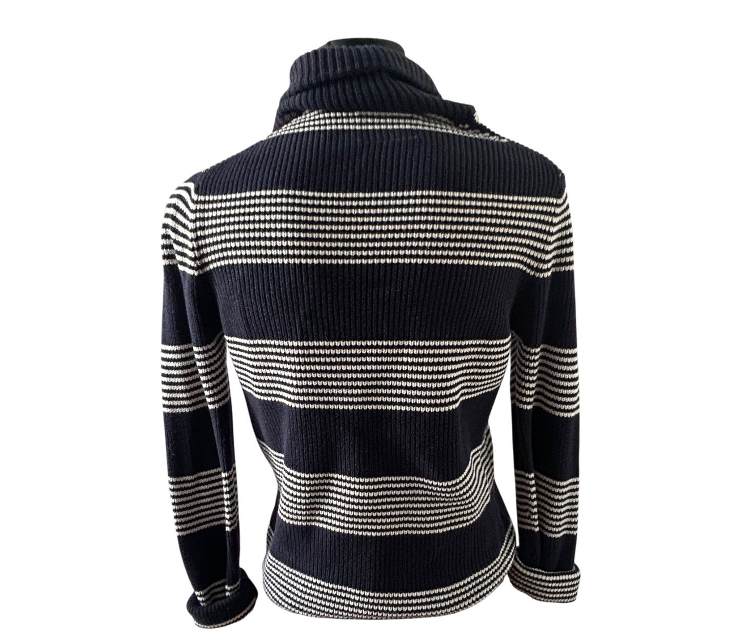 Angelo Litrico Pullover Herren M Blau Weiß Gestreift Baumwolle Schalkragen Casual