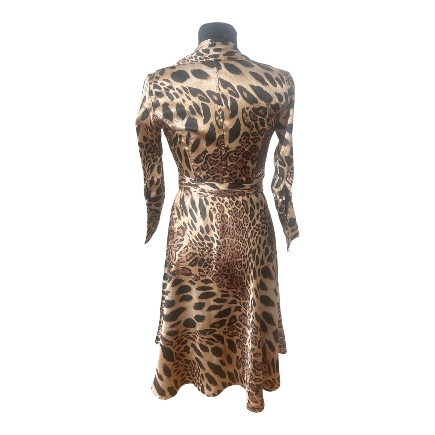 Koton Kleid Damen Wickelkleid Leo Muster Elegant Midi Gürtel Gr 36