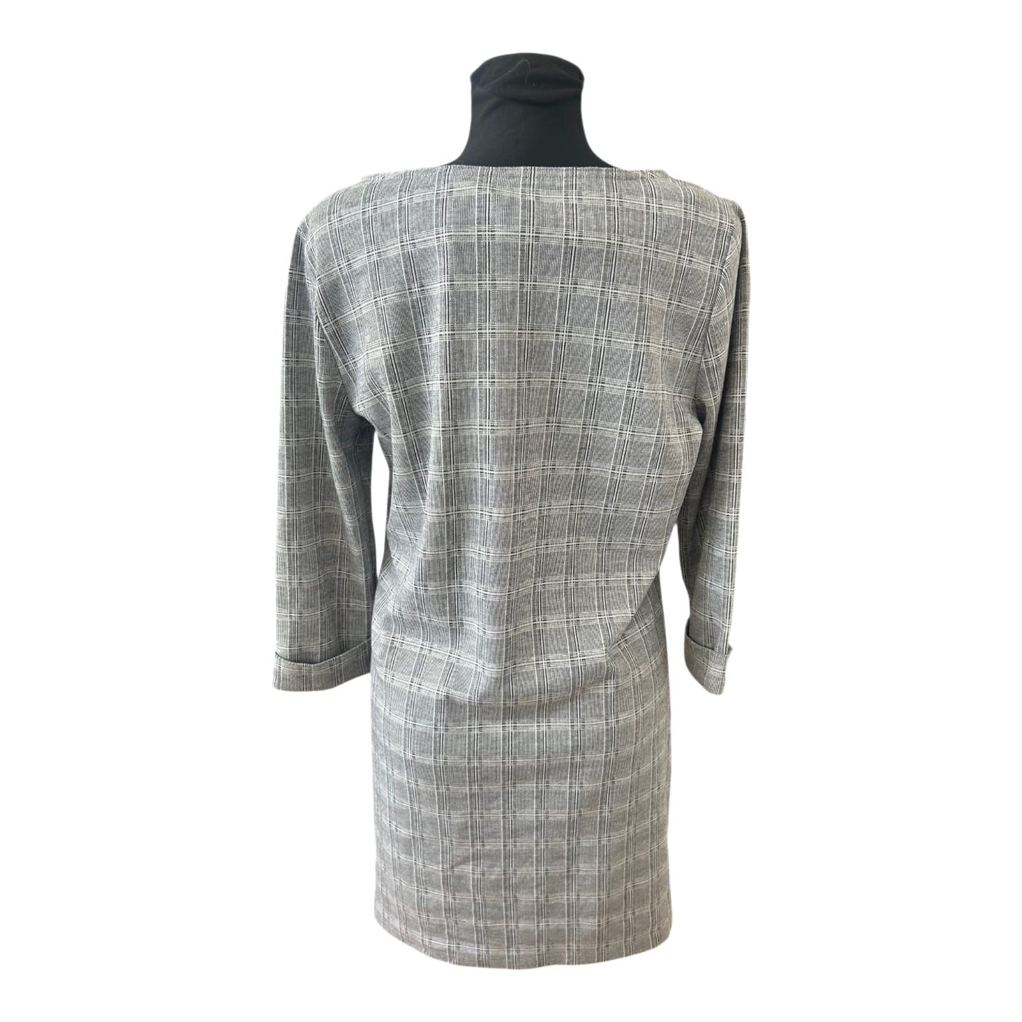 Aiki Kleid Damen Gr L Grau Kariert Elegant Taschen Dreiviertelarm Chic