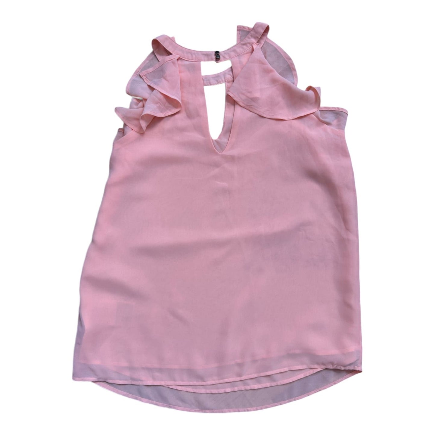 Amisu Damen Top S Peach Rüschen Ärmellos Elegant Sommer Keyhole Look