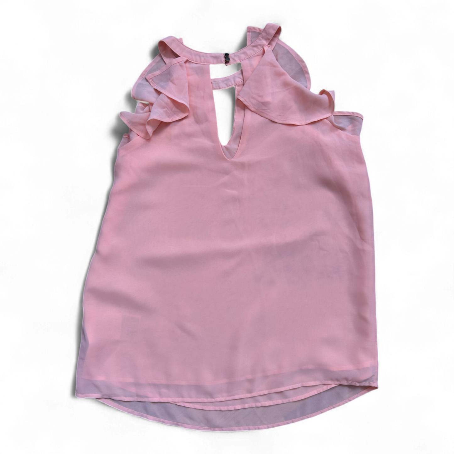 Amisu Damen Top S Peach Rüschen Ärmellos Elegant Sommer Keyhole Look