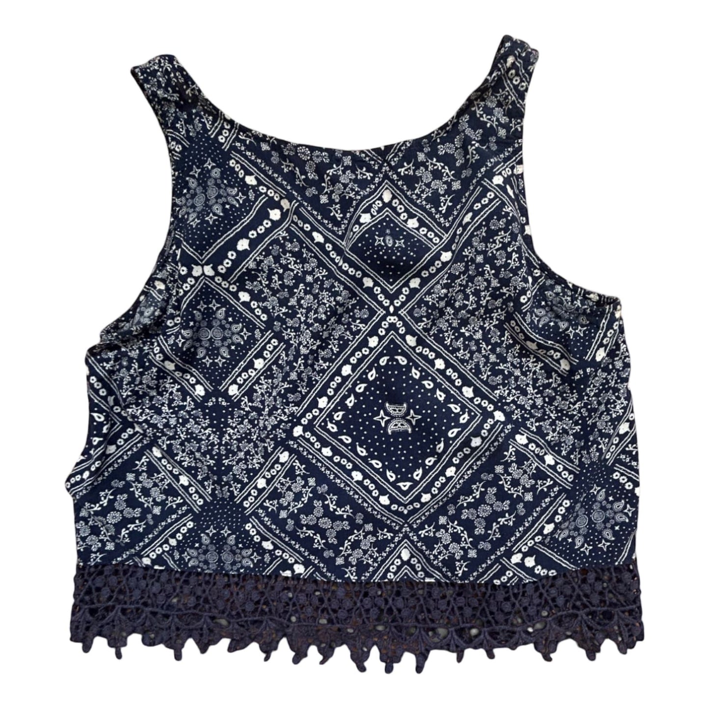 Divided Damen Top 38 Ethno Muster Spitzensaum ärmellos Sommer Viskose Bluse