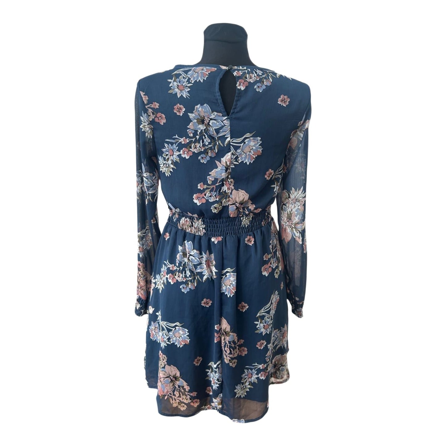 Esmara Kleid Damen Gr 38 Blau Blumen Chiffon Sommerkleid Elegant