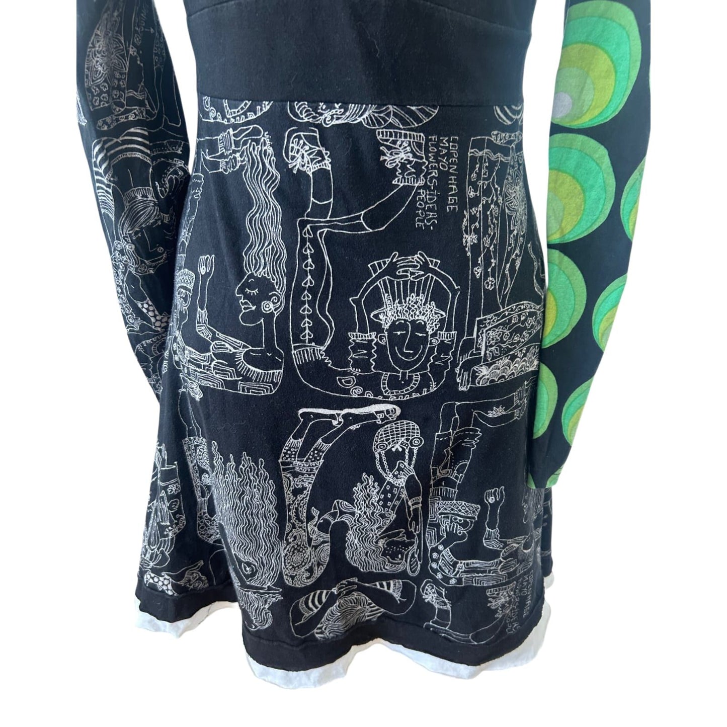 Desigual Kleid Damen Gr L Schwarz Bunt Muster Langarm Baumwolle Boho