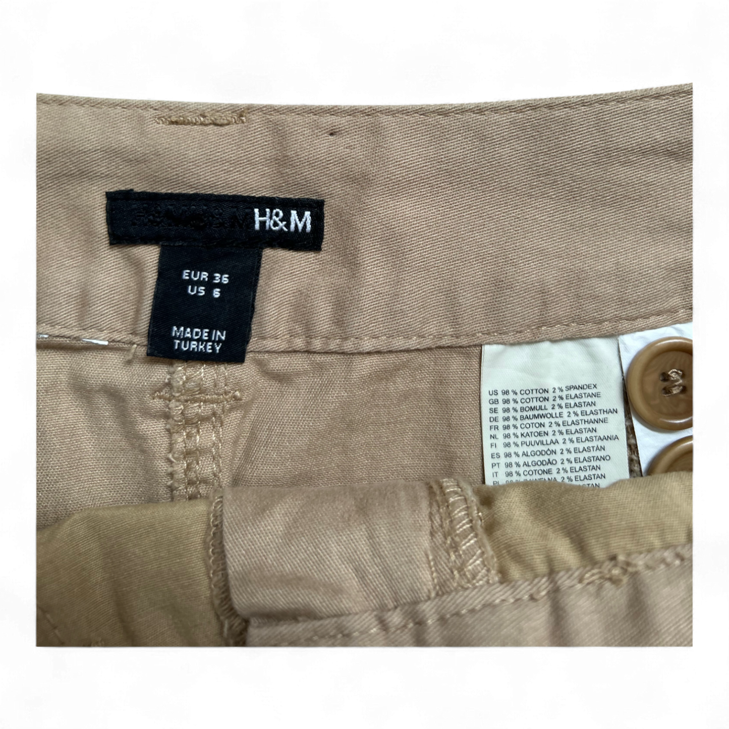 H&M Rock Damen 36 Beige Baumwolle Stretch mit Taschen Kurz Sommerrock
