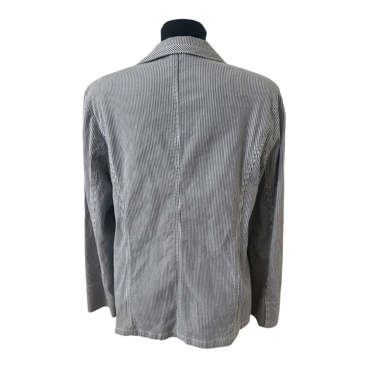 Walbusch Blazer Damen Gr. 42 Streifen Blau Weiß Maritim Elastan Elegant