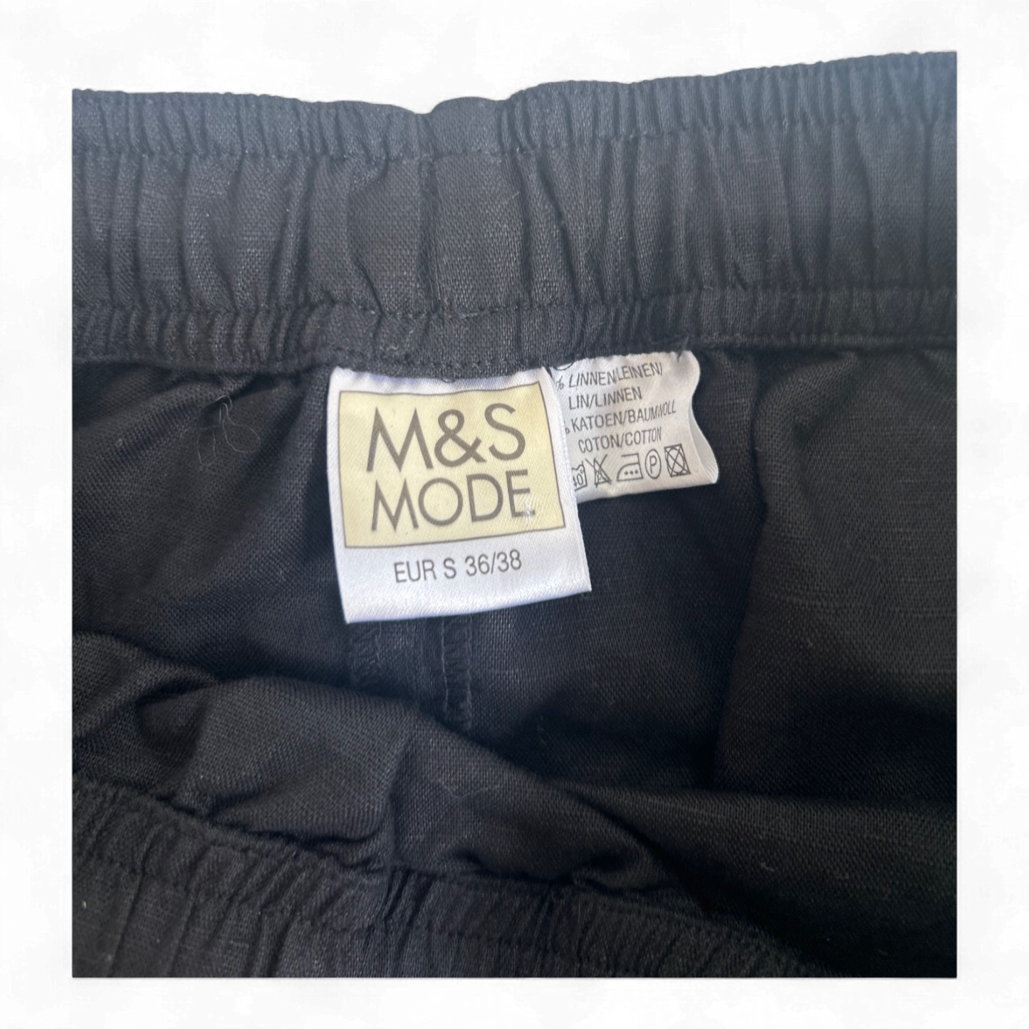 M&S Mode Rock Gr 36 Leinen Baumwolle Schwarz Lang 90 cm Schlitz
