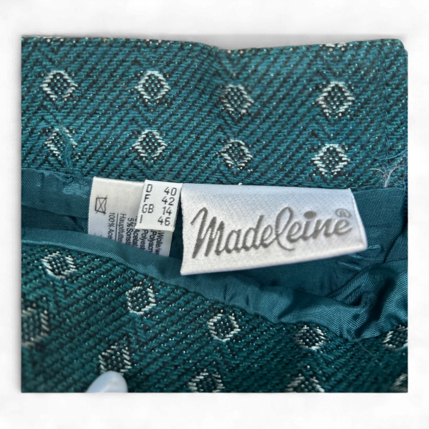 Madeleine Rock Gr S Grünblau Muster Vintage Lang Gemustert Wolle Acetat Hochwertig