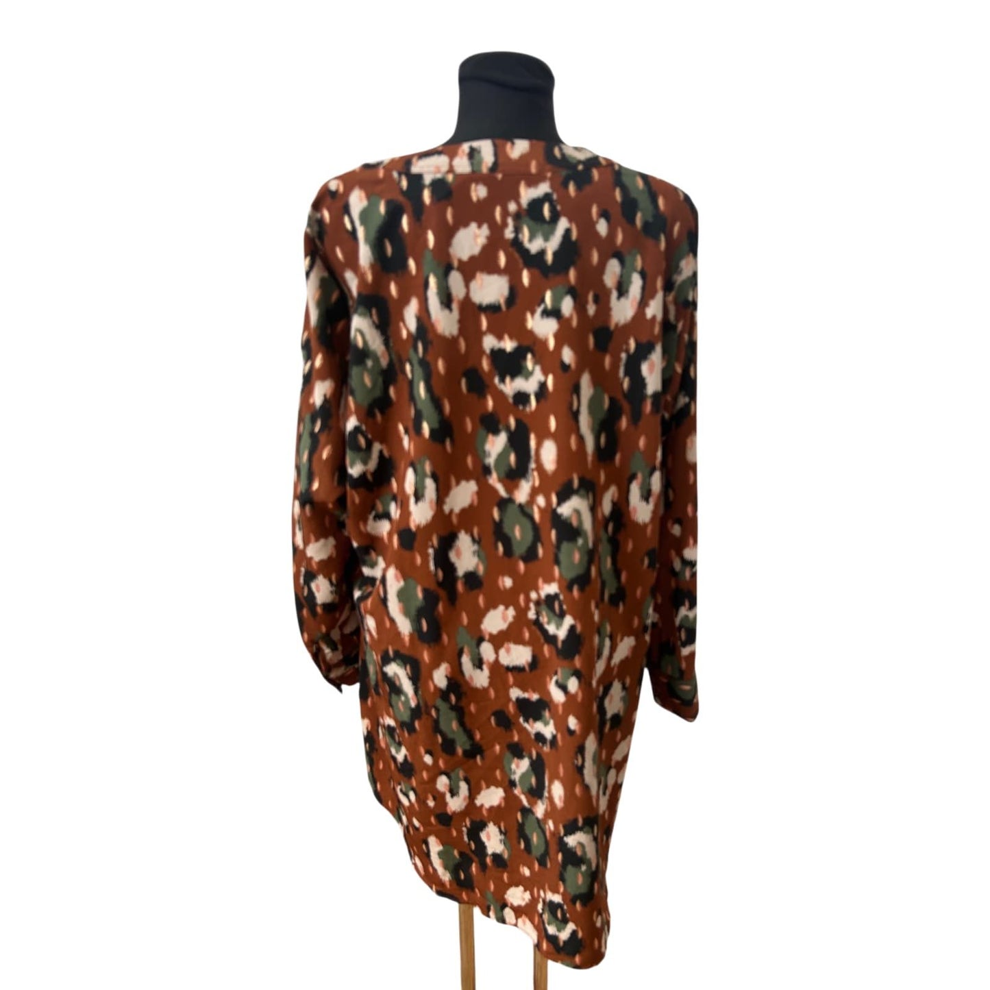 Mia Moda Kleid Damen Gr 50 Braun Animal Print V Ausschnitt Langarm Elegant