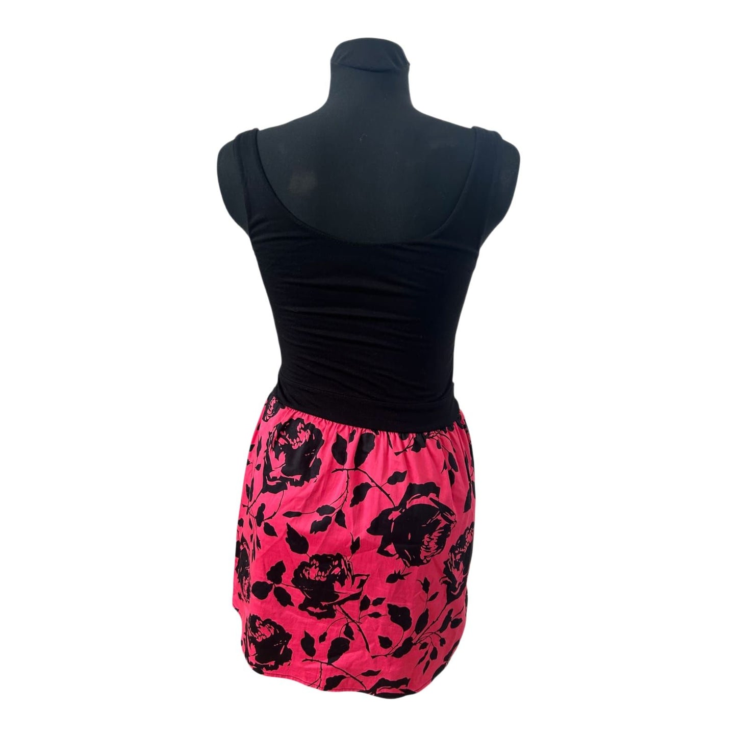 Fishbone Kleid Damen Gr S Schwarz Pink Blumen Sommerkleid Gürtel Femininer
