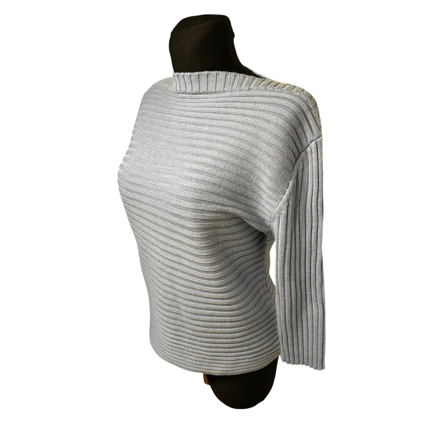 Olsen Pullover Damen Strick Gr 44 Hellblau Rippen Baumwollmix Stretch Uni