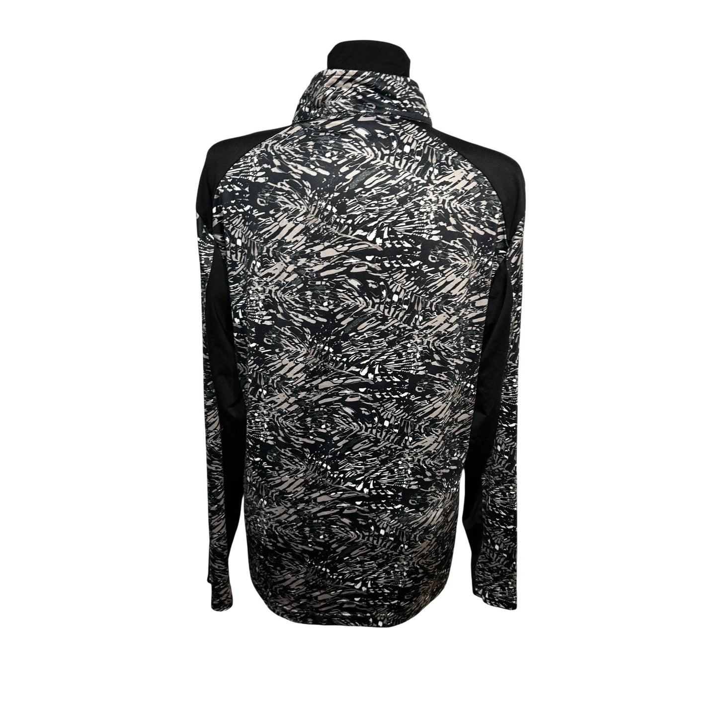 Damen Sportshirt Langarm Gr XXL Schwarz Grau Print Funktionsshirt Modern Elegant