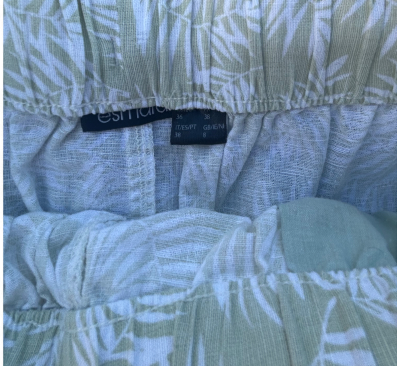 Esmara Damenrock 36 Beigegrün Palmprint Leinen Baumwolle Sommer Gummibund