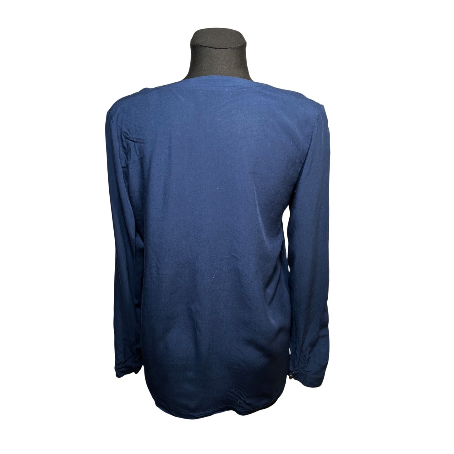 OPM Bluse Damen Gr 38 Viskose Langarm Navy Blau Stickerei Tunika Elegant Boho