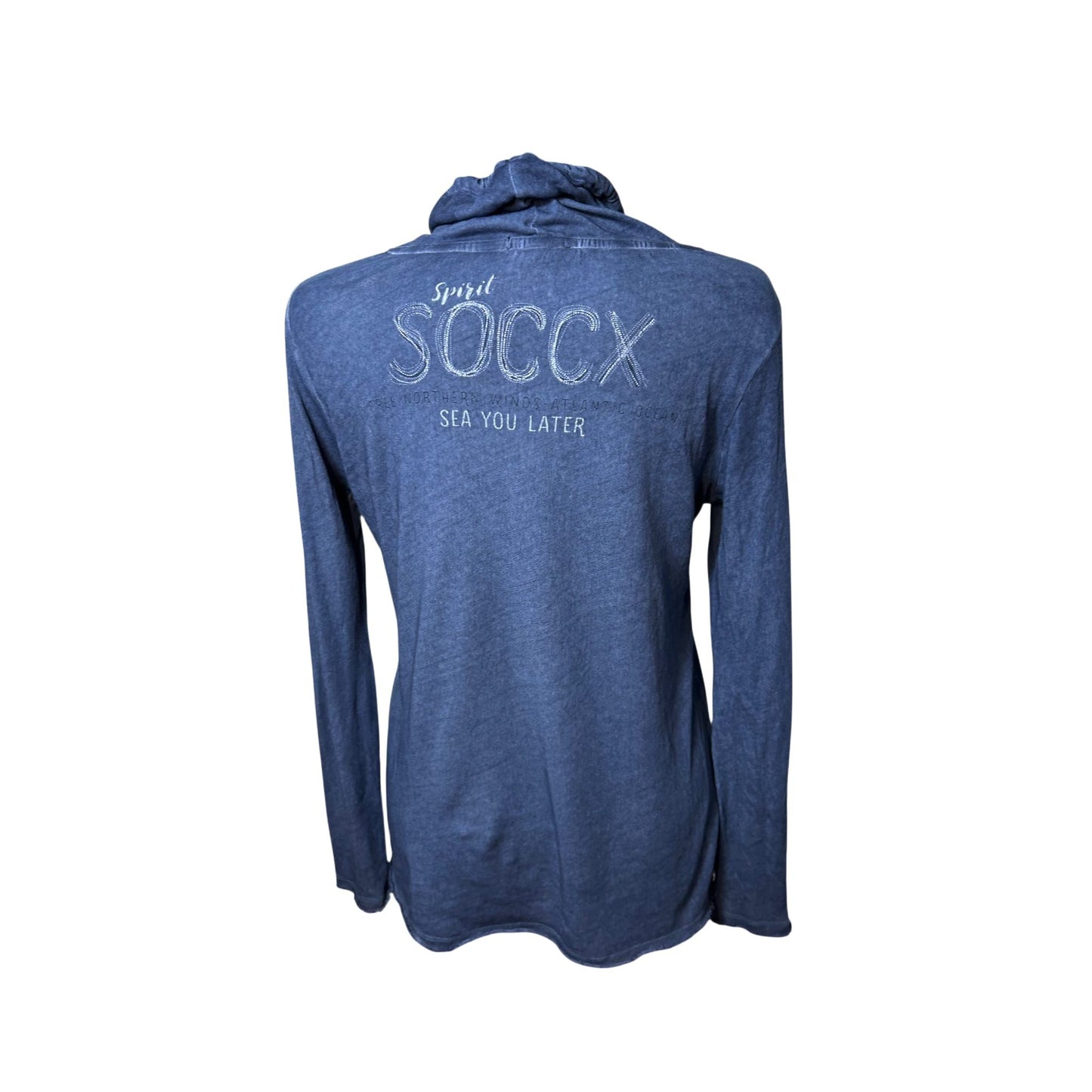 Soccx Longsleeve Damen Shirt Gr 36 Blau Dünn Leicht Schalkragen Casual Stretch