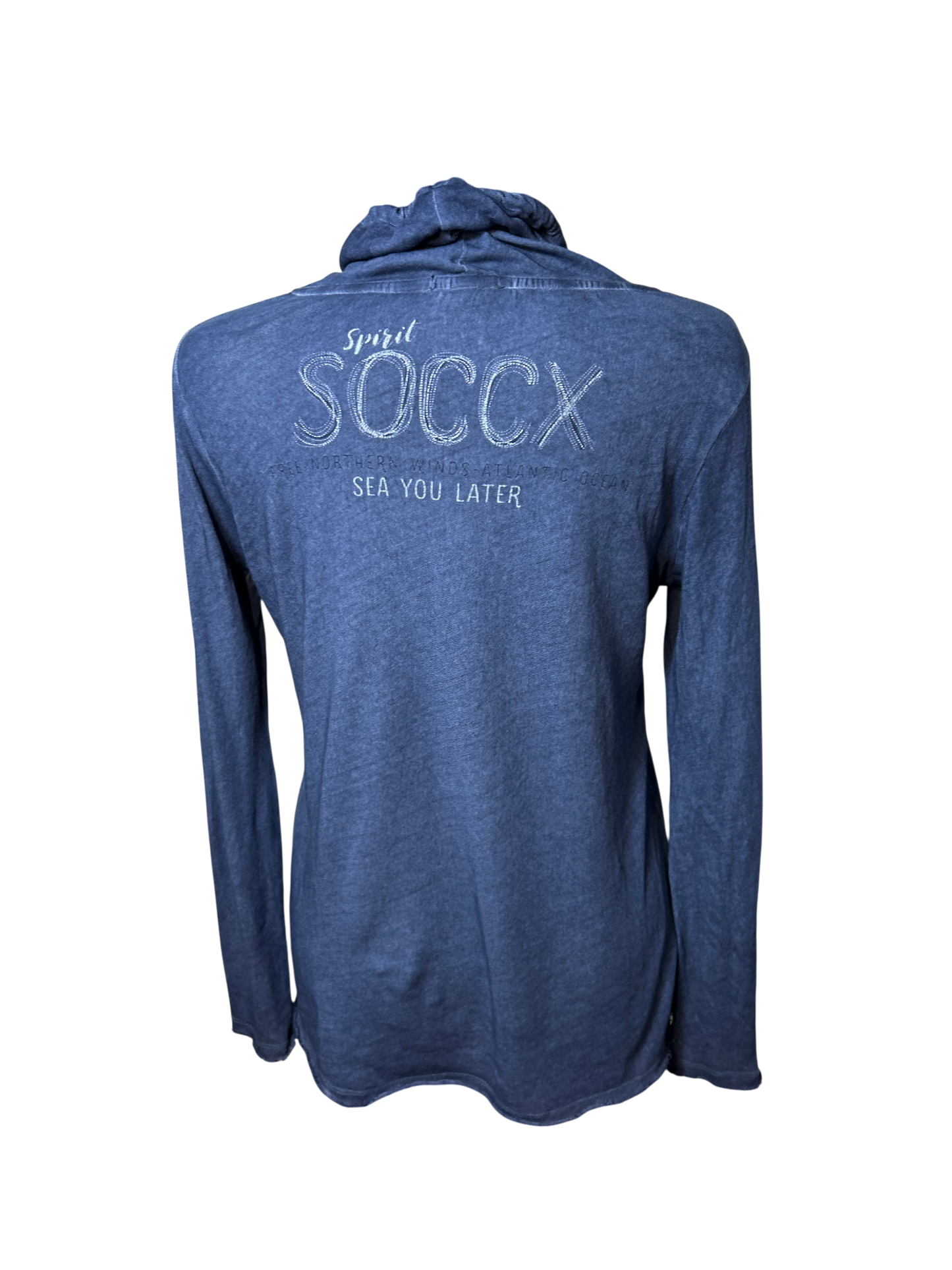 Soccx Longsleeve Damen Shirt Gr 36 Blau Dünn Leicht Schalkragen Casual Stretch
