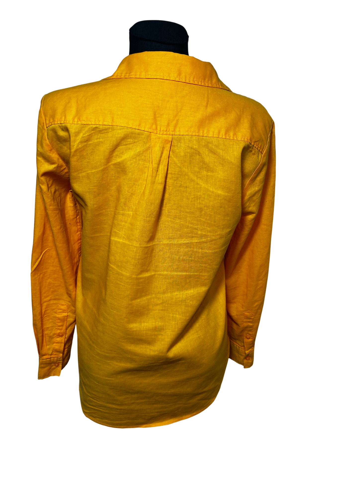 Damen Bluse Langarm Gr XS Orange Leinen Baumwolle Hemdbluse Basic Sommer Elegant