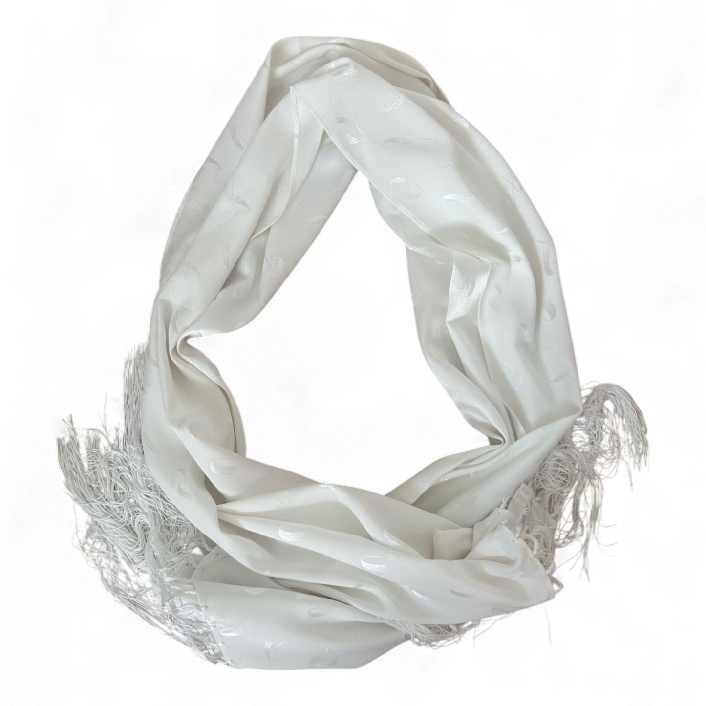 Weißer Schal Fransen 52x155 Elegant Leicht Glanz Synthetik Unisex Einfarbig