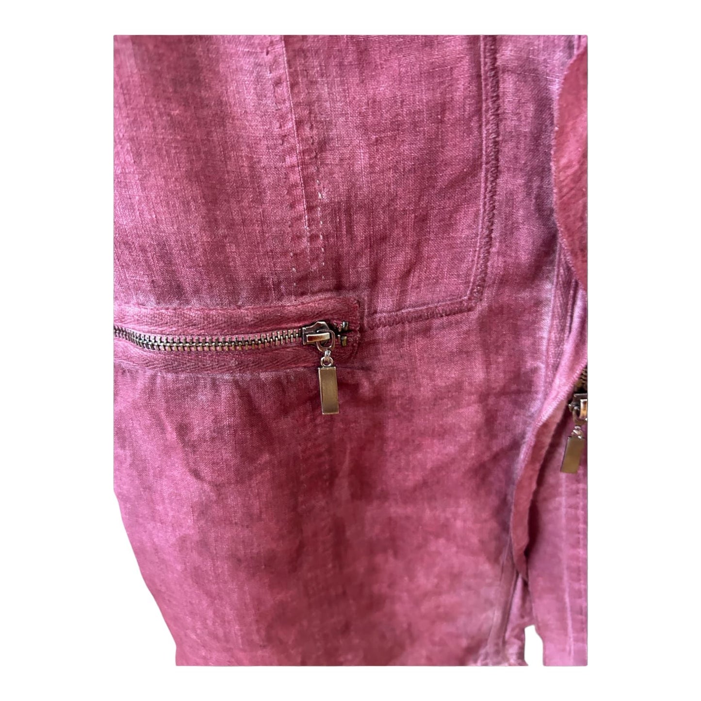 Biba Weste Leinen Gr 40 Bordeaux Nachträglich Gefärbt Zip Taschen Sommerlook