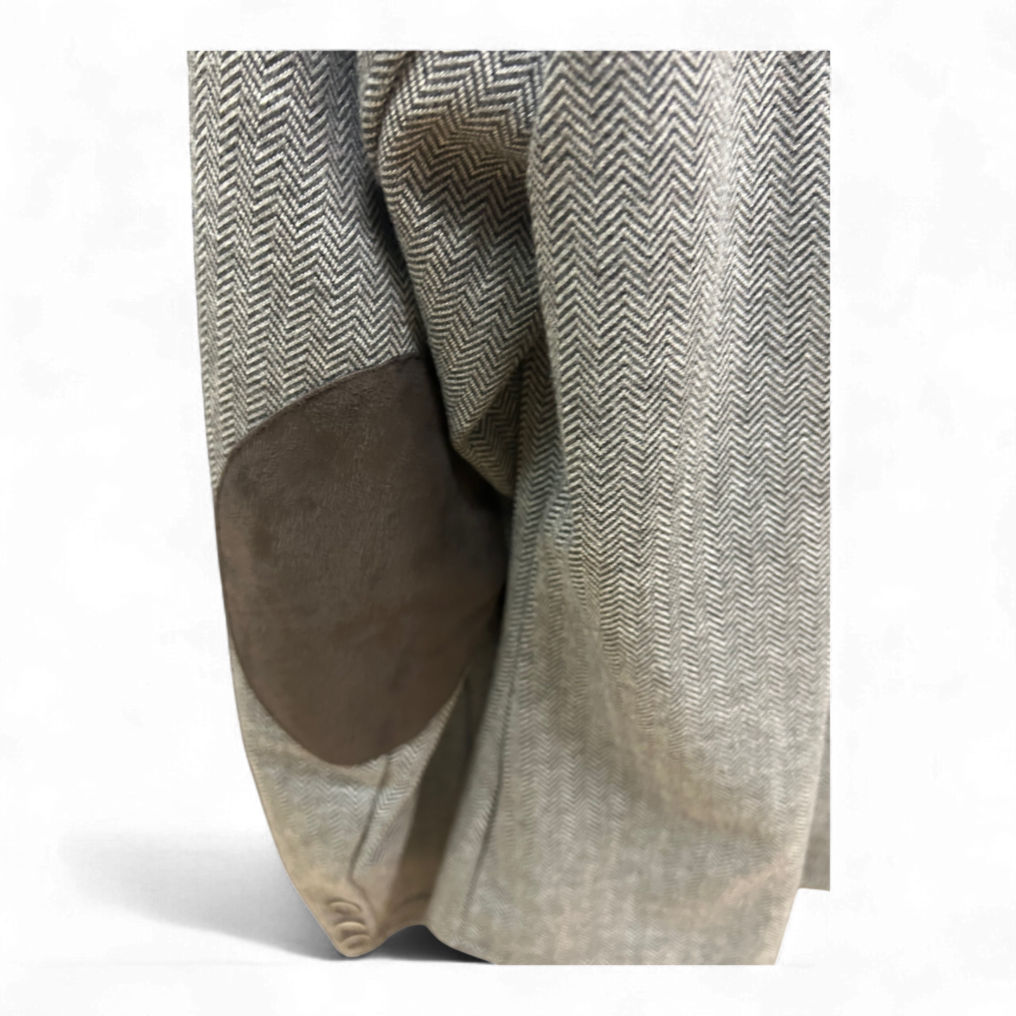 TCM Blazer Fischgrät Grau Gr 46 Ellenbogenpatches Klassisch Reiterstil