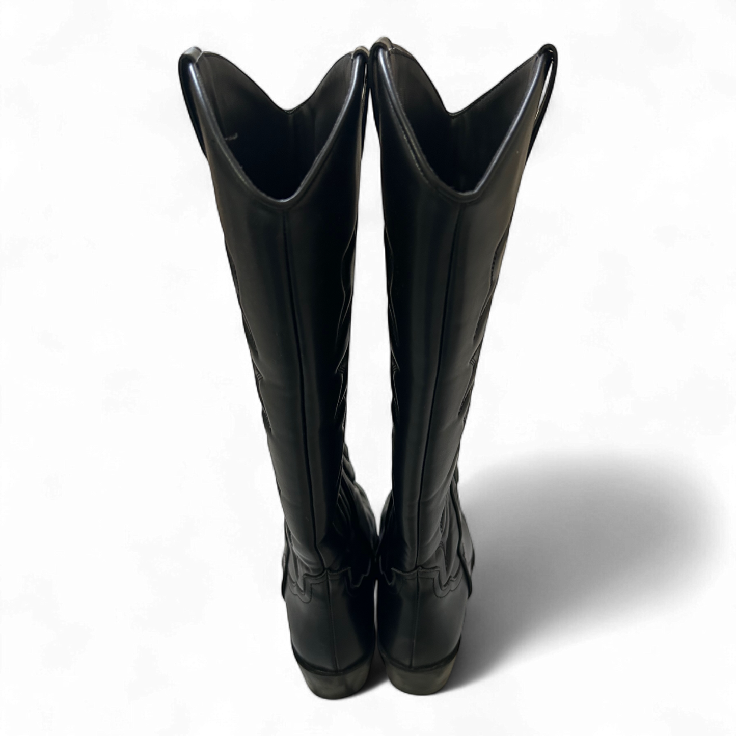 Stradivarius Cowboystiefel Schwarz Gr 38 Westernlook Vegan Stickerei Kunstleder*