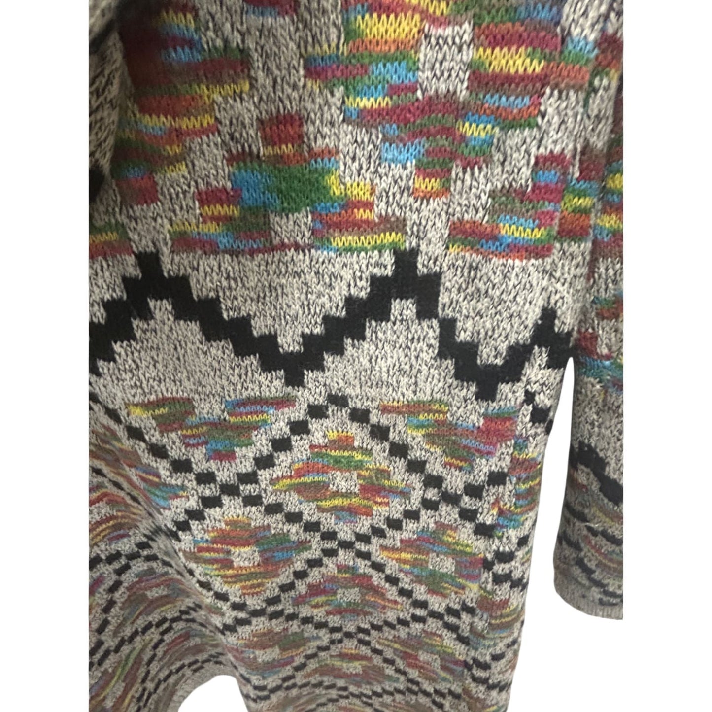 Colloseum Strickjacke Kapuze Muster Gr M Beige Bunt Taschen Boho Lang Acrylmix