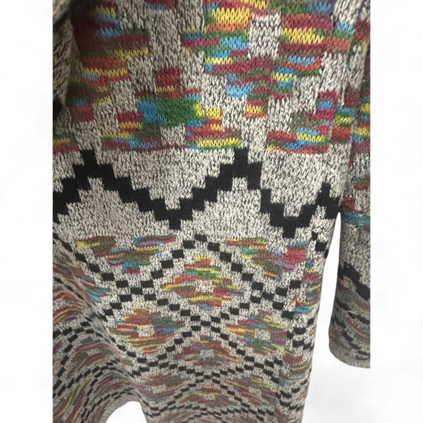 Colloseum Strickjacke Kapuze Muster Gr M Beige Bunt Taschen Boho Lang Acrylmix