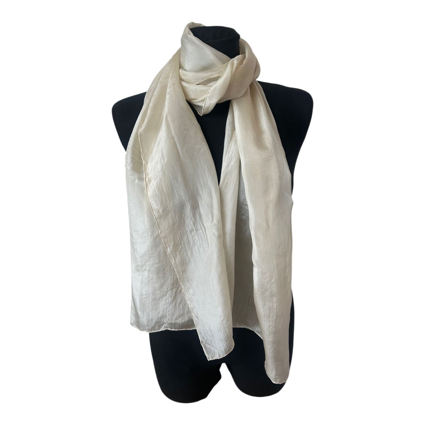 Damen Seidenschal 170x45 cm Creme Weiß Uni leicht elegant