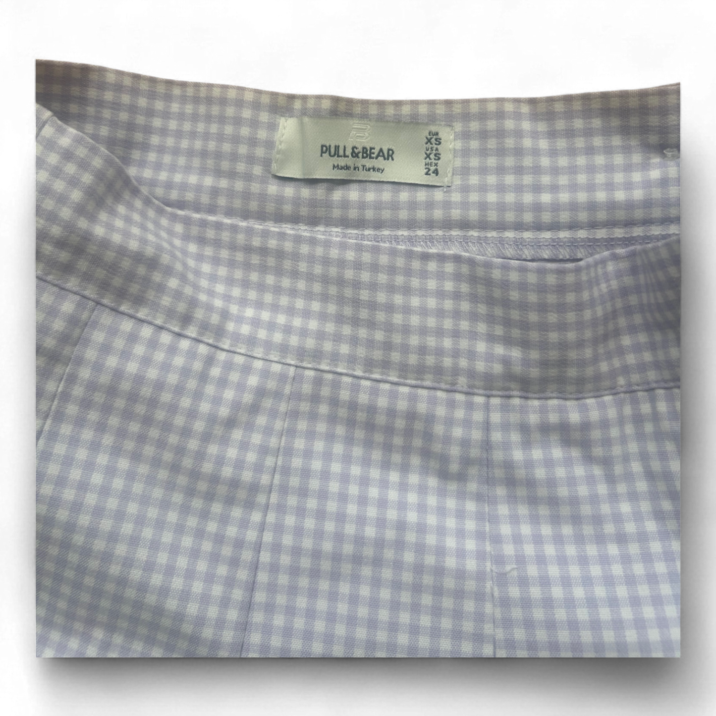 Pull & Bear Minirock Kariert Lila Weiß Gr 34 Faltenrock Bund 31cm Viskosemix