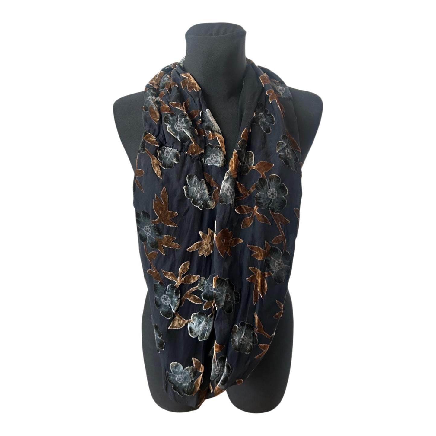 Damen Loop Schal 140x30 cm 45% Seide Viskose Schwarz Braun Blumen