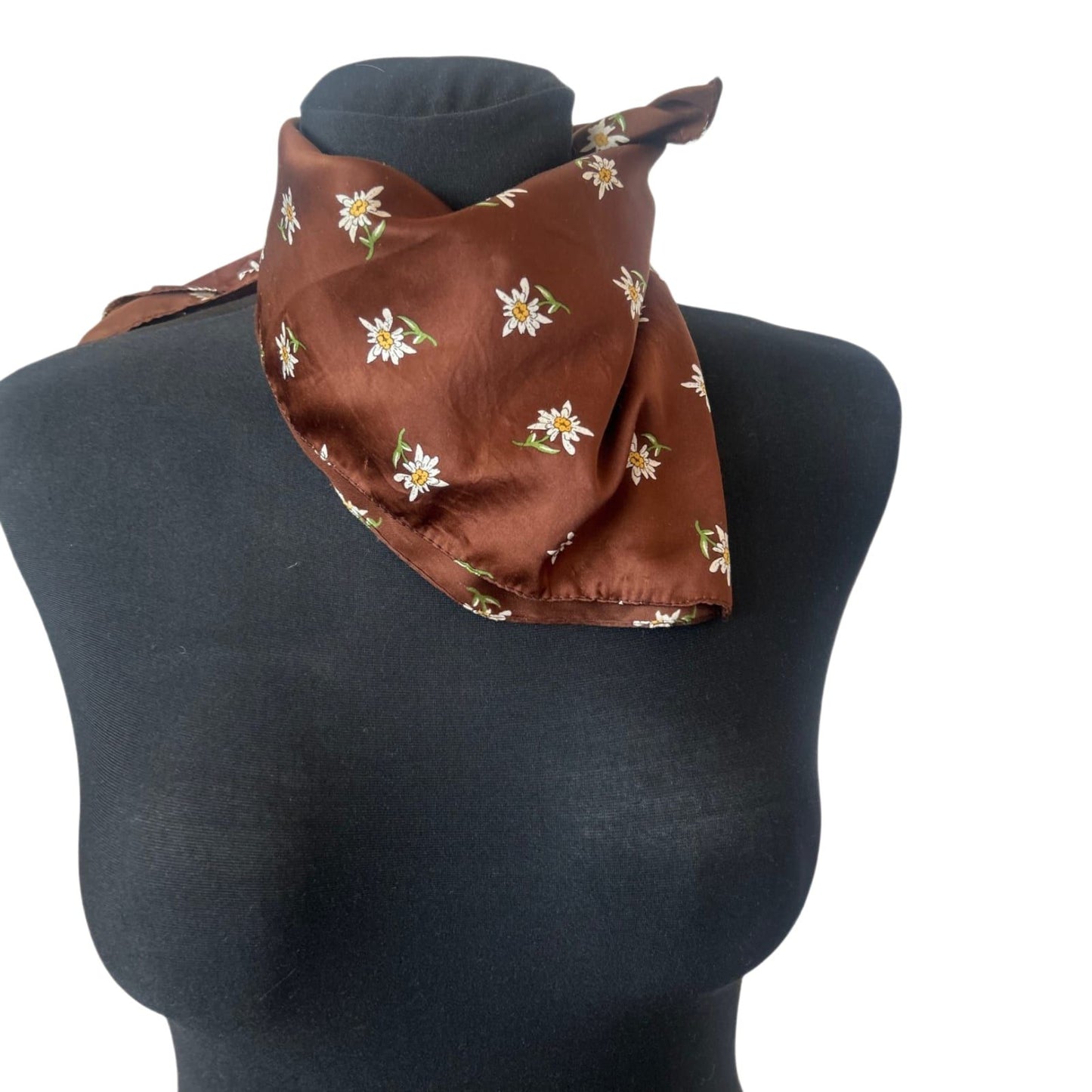Damen Halstuch Braun Edelweiß Blumen 56x56 Nickituch Tracht Second Hand