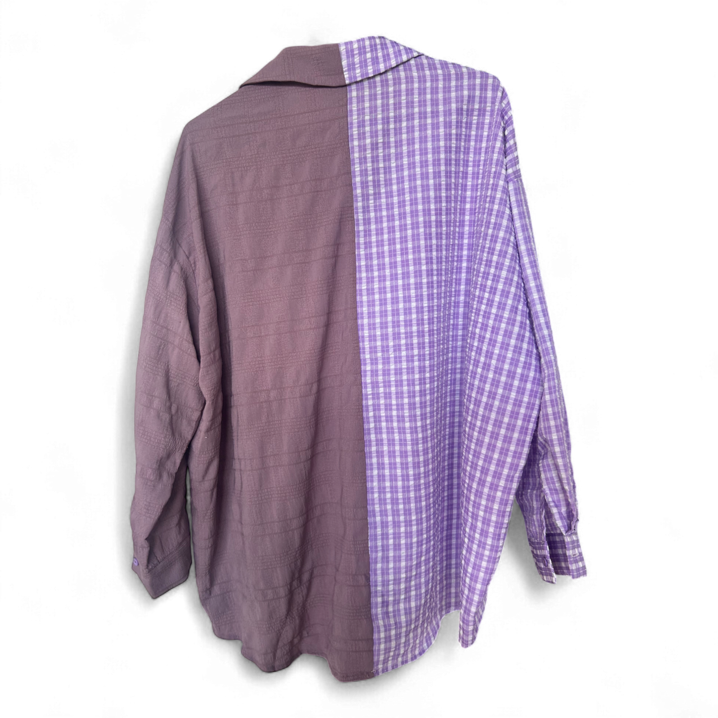SHEIN Bluse Lila Kariert Unikat Gr XS Oversize Hemdbluse Vintage Style Baumwollmix