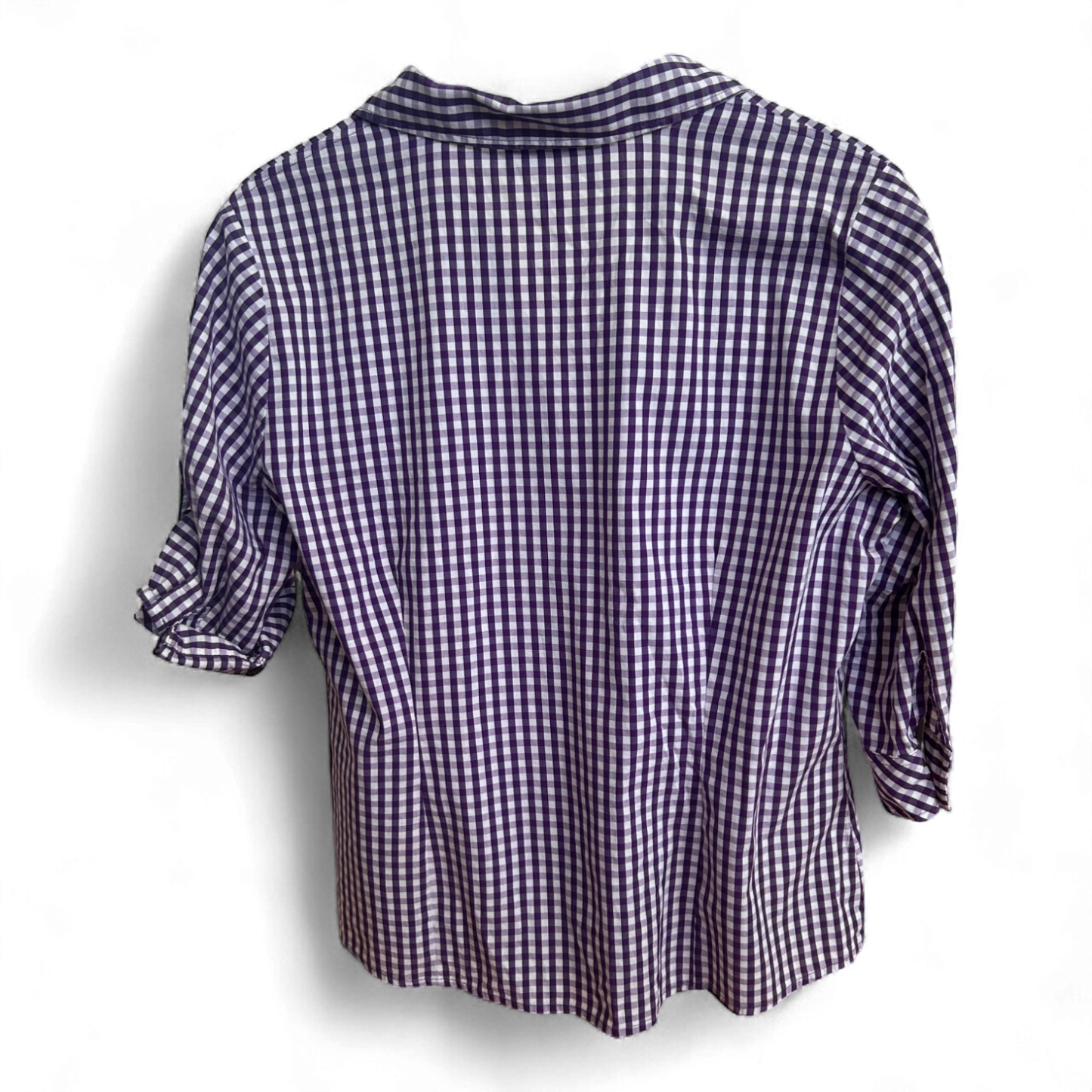 CANDA Bluse Damen Gr 44 Lila Kariert Vichy Baumwolle Stretch Hemd Kurzarm