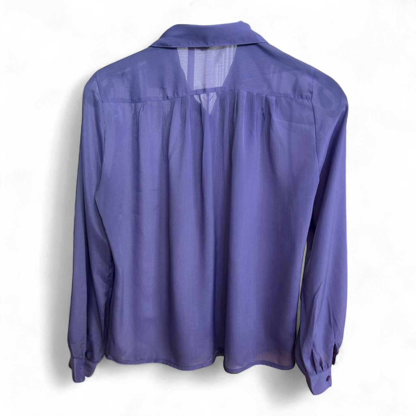 Vintage Bluse Lila Transparent Gr 36 Langarm Kragen Elegant 100 Prozent Polyester