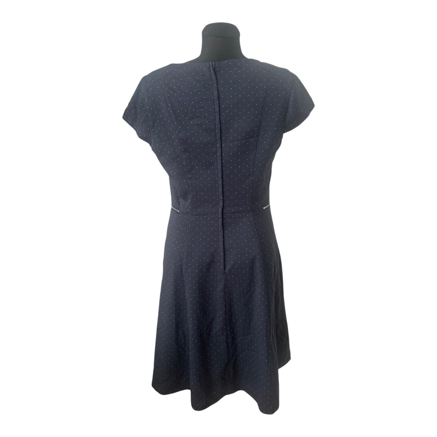 Orsay Kleid Gr. 42 Dunkelblau Gepunktet Stretch A-Linie Reißverschluss