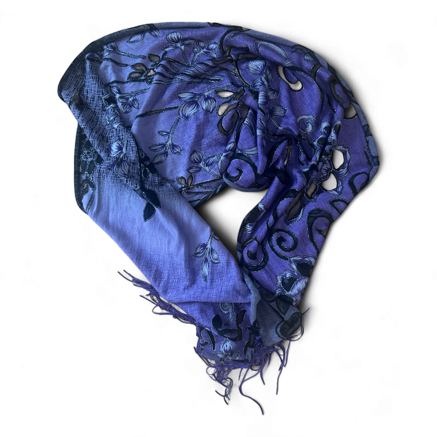 Lila Schal mit Samtstickerei & Cut-outs – florales Muster – 170x40 cm elegant