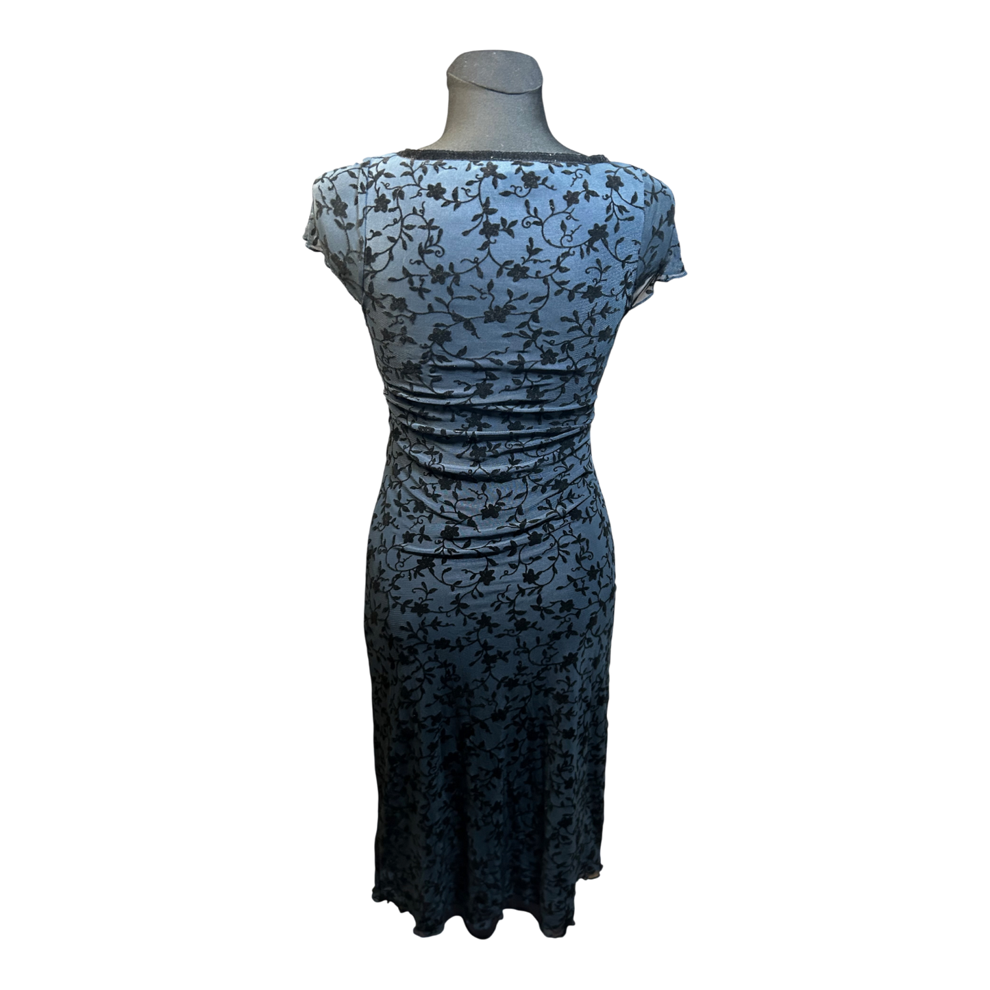 Motel Kleid Damen XS Blau Schwarz Spitze Floral Elegant V Ausschnitt Sommer