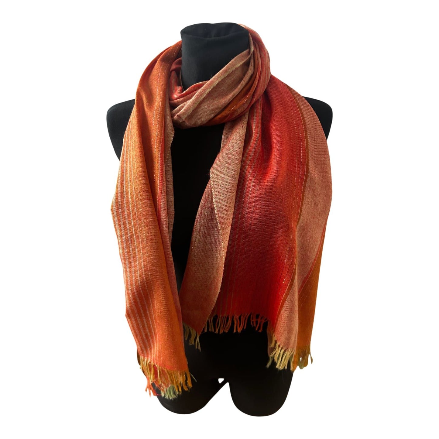 Wunderschöner Damen Schal Orange Rot Gold Baumwollmix Elegant Fransen