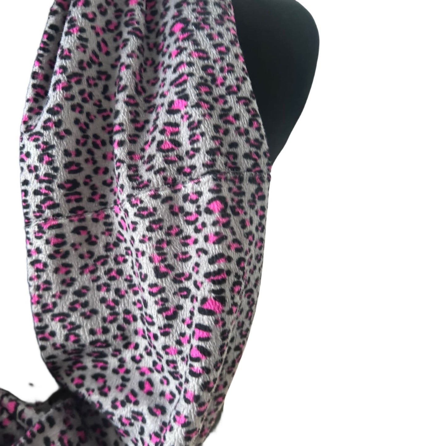 Damen Loop Schal Grau Pink Leo Muster Weich Elegant Herbst Winter One Size