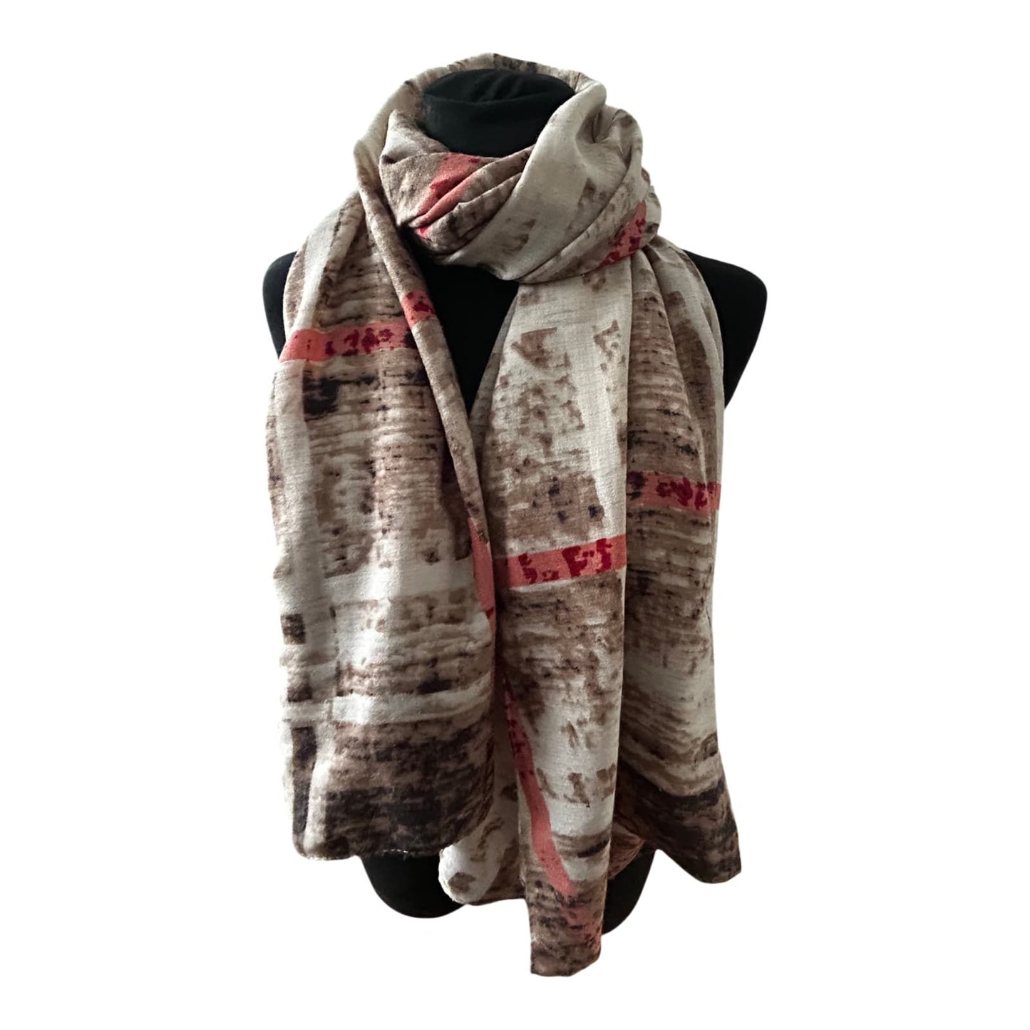 Damen Schal Tuch Braun Creme Rot Muster Herbst Winter Elegant Viskose