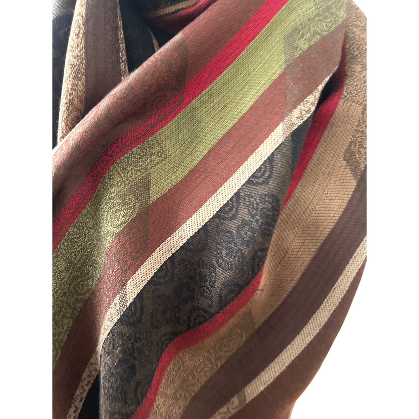 Damen Schal Tuch Streifen Muster Braun Beige Rot Grün Elegant Grosse Winter Chic