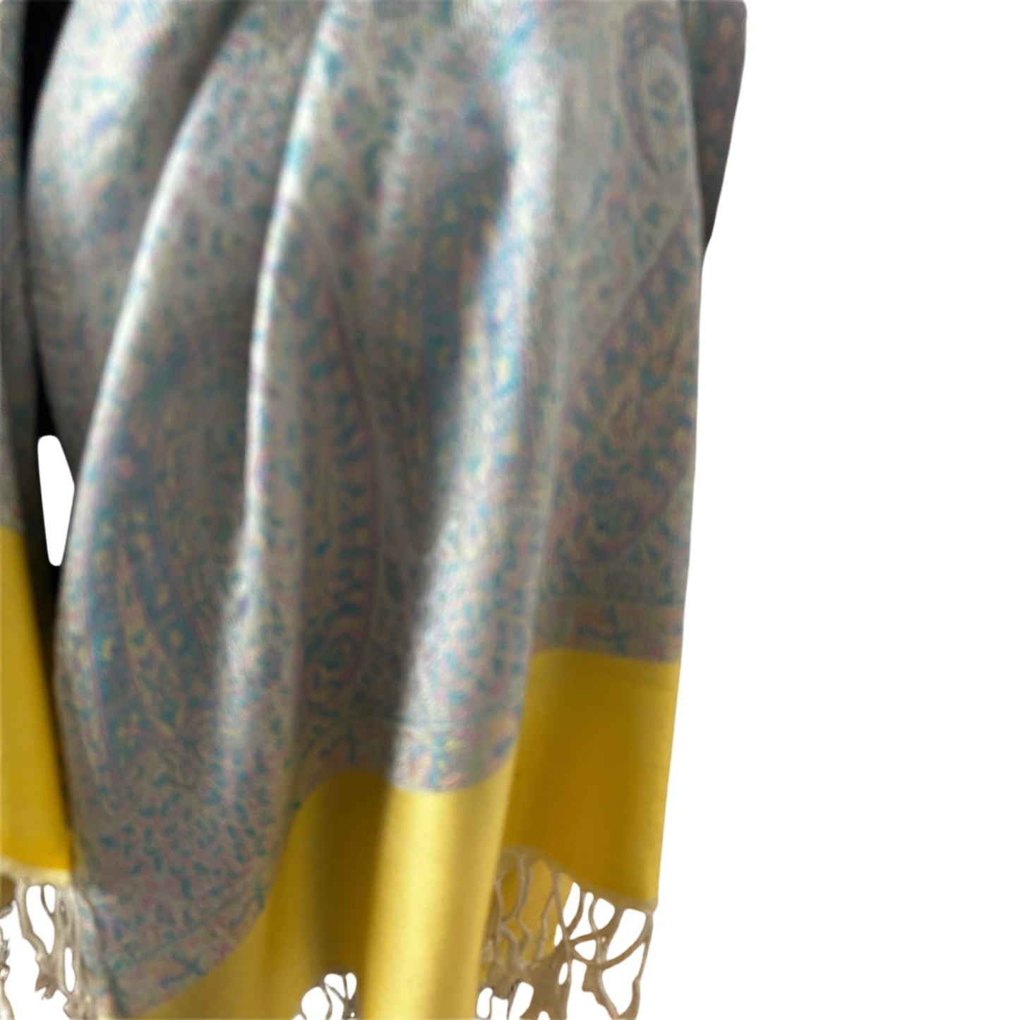 Damen Schal Paisley Muster Hellblau Gelb Elegant Gross Sommer Leicht Chic