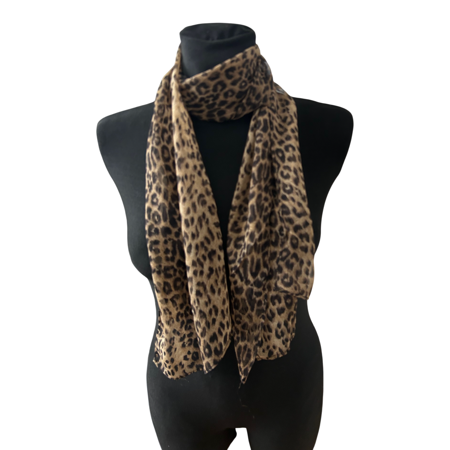 Damen Schal Leo Muster Braun Schwarz Polyester Leicht Elegant Schmal Chic