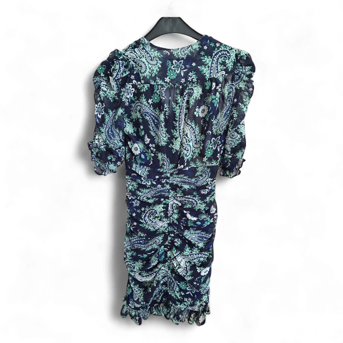 Zara Kleid Damen Dress Damenkleid Gr. XS Blau Grün Paisley Stretch V-Ausschnitt