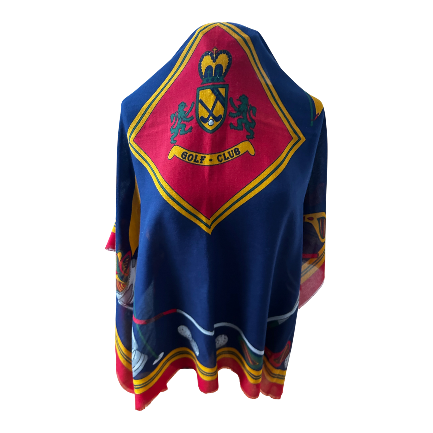 Wunderschönes Damen Tuch Golfmotiv Blau Rot Gelb Baumwollmix 120 x 120 cm